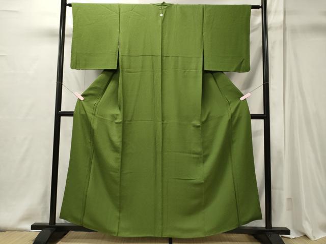 平和屋着物■上質な色無地 青丹色 反端付き 正絹 逸品 CABI1997oy