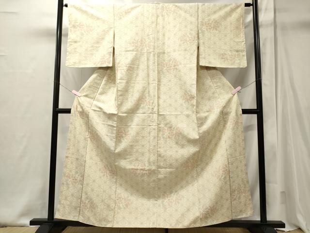 平和屋着物■上質な紬 80亀甲 麻の葉花文 正絹 逸品 未使用 CABI2000oy