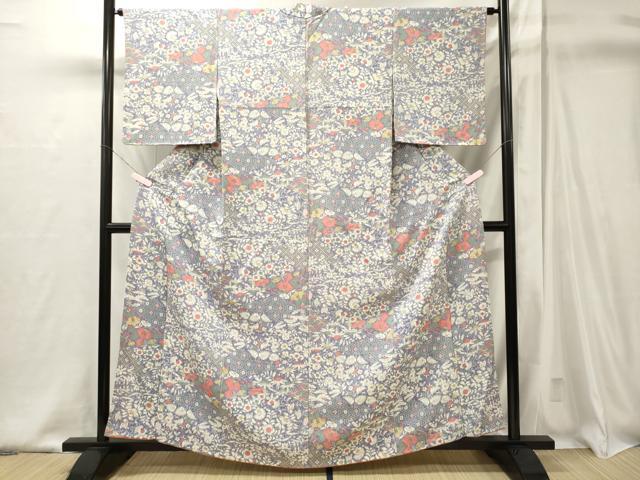 平和屋着物■上質な小紋 辻が花 鬼しぼ縮緬 正絹 逸品 CABJ6807oy
