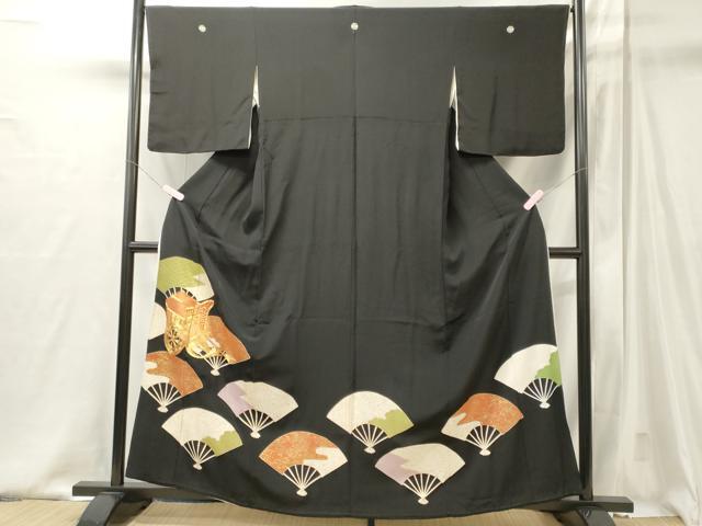 平和屋着物■豪華黒留袖 駒刺繍 扇面御所車文 金彩 正絹 逸品 CABJ6810oy