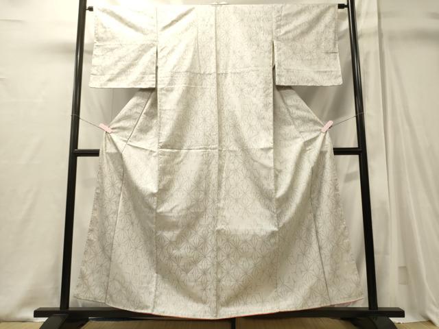 平和屋着物■上質な紬 麻の葉文様 正絹 逸品 CABJ6820oy