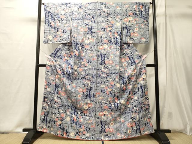 平和屋着物■上質な小紋 吉祥花蝶文 金銀彩 正絹 逸品 CABJ6828oy