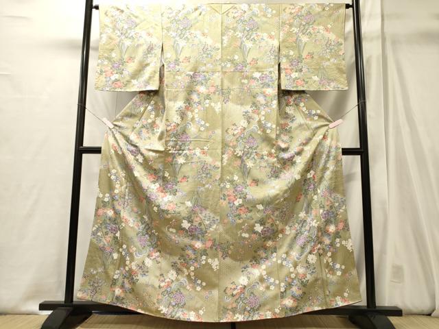 平和屋着物■上質な小紋 草花舞蝶文 暈し染め 金彩 大丸扱い 正絹 逸品 未使用 CABJ6858oy