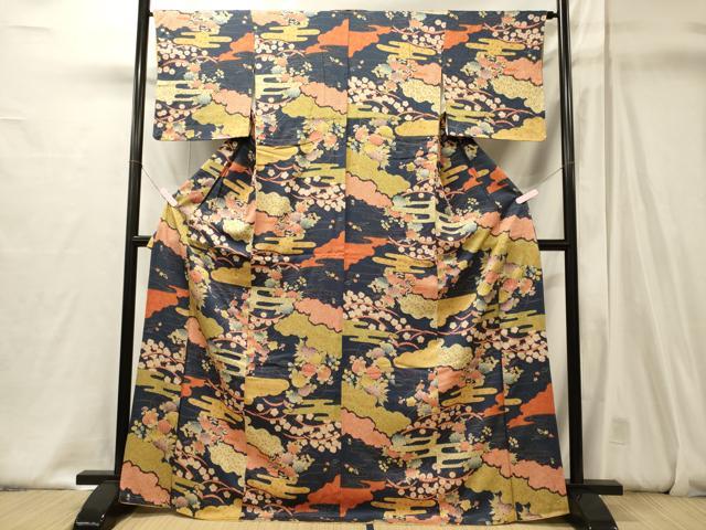 平和屋着物■上質な小紋 エ霞花文 金彩 正絹 逸品 CABJ6846oy