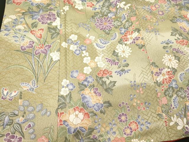 平和屋着物■上質な小紋 草花舞蝶文 暈し染め 金彩 大丸扱い 正絹 逸品 未使用 CABJ6858oy