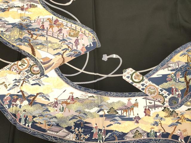 平和屋着物■豪華黒留袖 作家物 駒刺繍 人物風景松文 金彩 正絹 逸品 CABJ6853oy