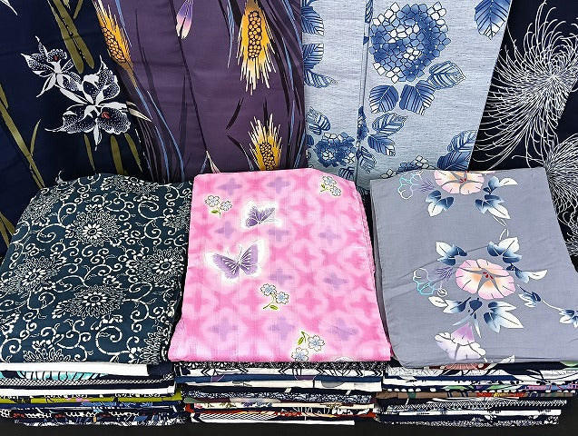 平和屋着物■浴衣 まとめて 45点 蝶 蜻蛉 朝顔 紫陽花 乱菊 花柄 注染 暈し染め 金彩 など 着用可能多数 未使用品あり mmm1267