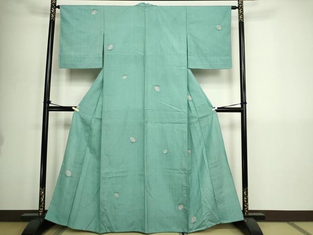 平和屋着物▽上質な紬 単衣 絞り 舞葉文 正絹 逸品 DABI1148sf