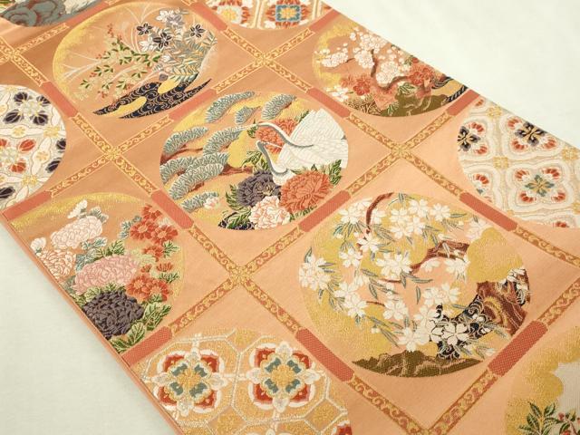 平和屋本店▼六通柄袋帯 唐織 絢爛天井絵図 純金箔 正絹 逸品 DABI1253sf
