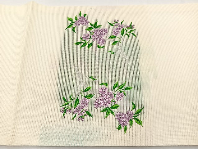 平和屋着物*夏物 九寸開き名古屋帯 唐織 枝花文 銀糸 正絹 逸品 未使用 BAAX7552hv