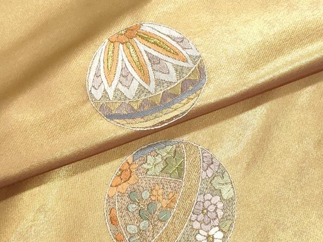 平和屋着物▼名古屋帯 帯反物 総刺繍 花鞠文 金糸 逸品 未使用 DABG9296we