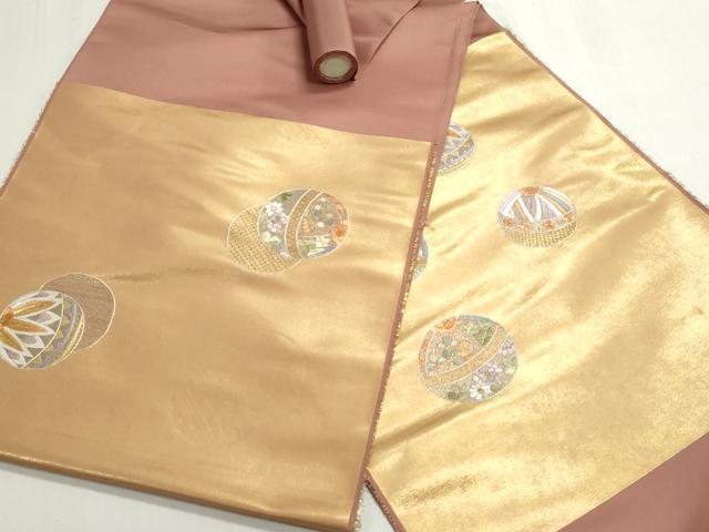平和屋着物▼名古屋帯 帯反物 総刺繍 花鞠文 金糸 逸品 未使用 DABG9296we
