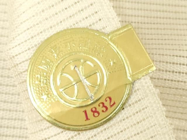 平和屋着物*夏物 西陣 田中義織物 名古屋帯 帯反物 刺繍 松皮菱花文 金彩 証紙付き 逸品 未使用 DABH8349zy