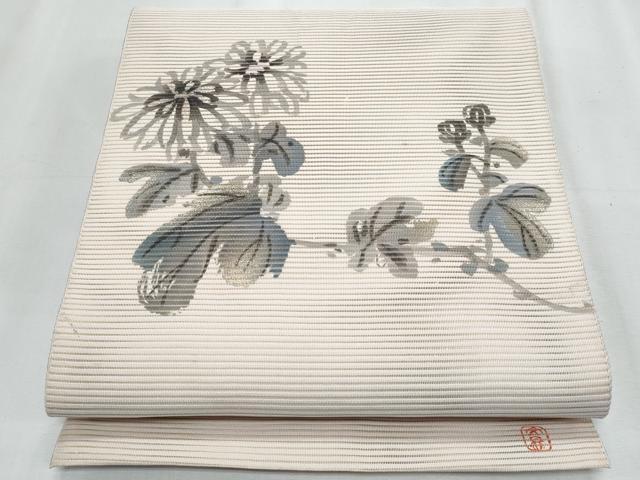 平和屋着物*夏物 八寸名古屋帯 絽綴れ 作家物 手描き 枝花文 金彩 正絹 逸品 CABJ4690fb