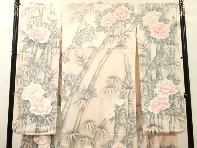 平和屋着物▼豪華振袖 手描き 笹竹牡丹文 正絹 逸品 DABH7404fe