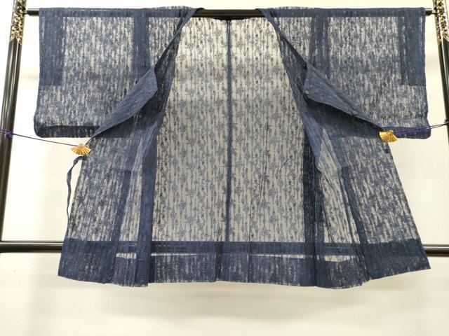 平和屋着物▽道行コート スリーシーズン 春夏秋 塵除け 総レース 草花 濃藍色 正絹 逸品 DABH7436fe