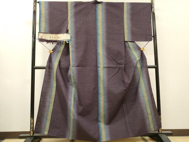 平和屋着物▽西陣 はるか紬 単衣 伝統ぼかし工芸織 間道 証紙付き 正絹 逸品 未使用 DABH7463fe