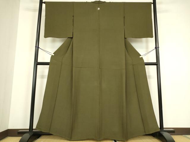 平和屋着物▽上質な色無地 単衣 霞地紋 藍海松茶色 正絹 逸品 DABH6408az