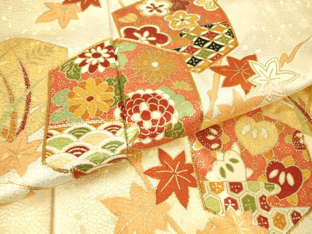 平和屋着物▽訪問着 単衣 駒刺繍 亀甲花文 暈し染め 金彩 正絹 逸品 DABH6407az