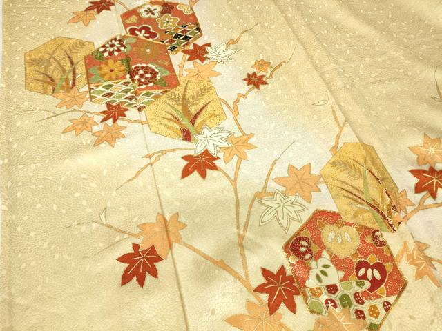 平和屋着物▽訪問着 単衣 駒刺繍 亀甲花文 暈し染め 金彩 正絹 逸品 DABH6407az