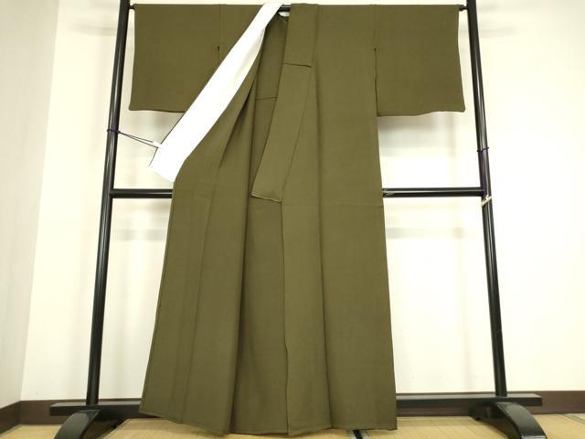 平和屋着物▽上質な色無地 単衣 霞地紋 藍海松茶色 正絹 逸品 DABH6408az