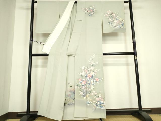 平和屋着物▽訪問着 単衣 友禅 草花文 暈し染め 正絹 逸品 DABH6394az