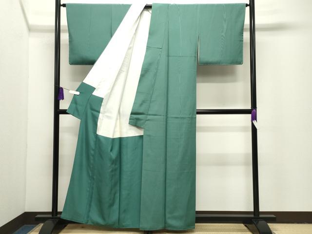 平和屋着物●上質な色無地 作家物 杢目地紋 老竹色 正絹 逸品 CABI1043gh