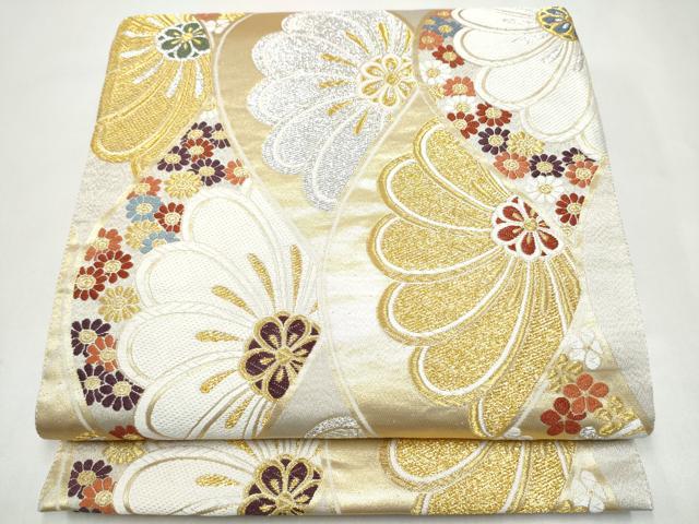 平和屋着物●六通柄袋帯 草花文 金銀糸 正絹 逸品 CABJ8506hy