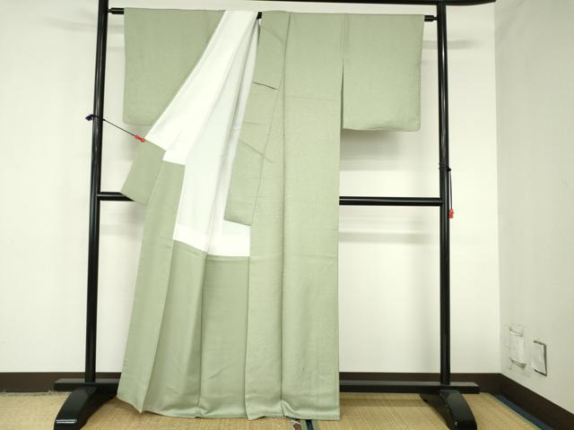 平和屋着物●上質な色無地 霞地紋 山葵色 正絹 逸品 DABH0864op