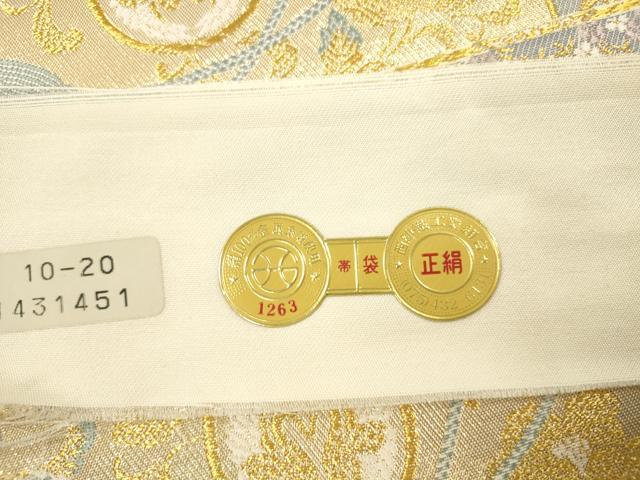 平和屋本店▼西陣 六通柄袋帯 唐織 赤手箱牡丹蒔絵之図 本金箔 証紙付き 正絹 逸品 DABH0979op
