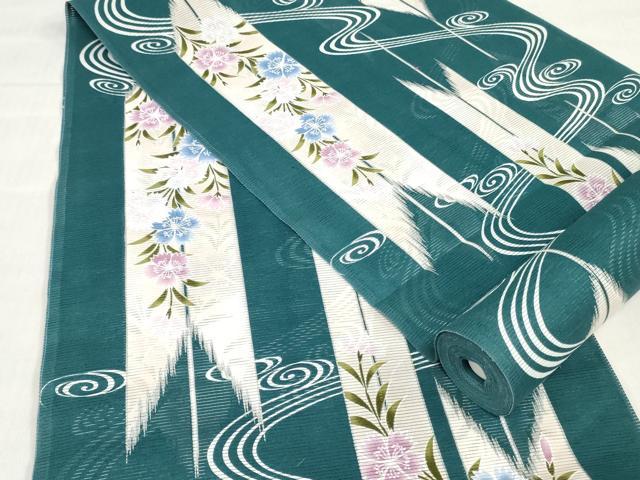 平和屋着物*夏物 浴衣 反物 着尺 綿絽 矢羽草花文 クイーンサイズ 綿 逸品 未使用 DABH3560zy