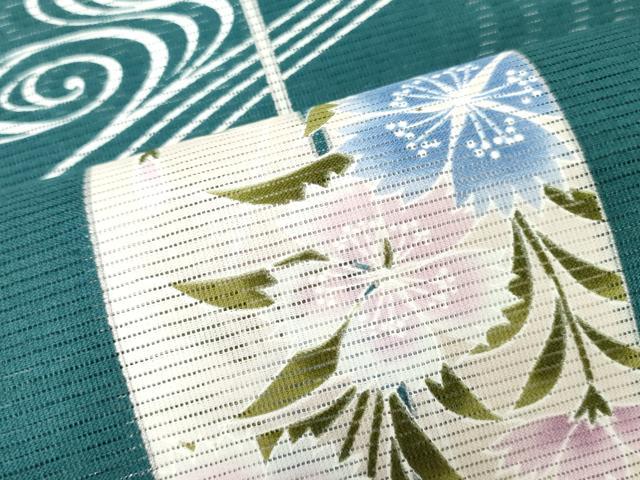 平和屋着物*夏物 浴衣 反物 着尺 綿絽 矢羽草花文 クイーンサイズ 綿 逸品 未使用 DABH3560zy
