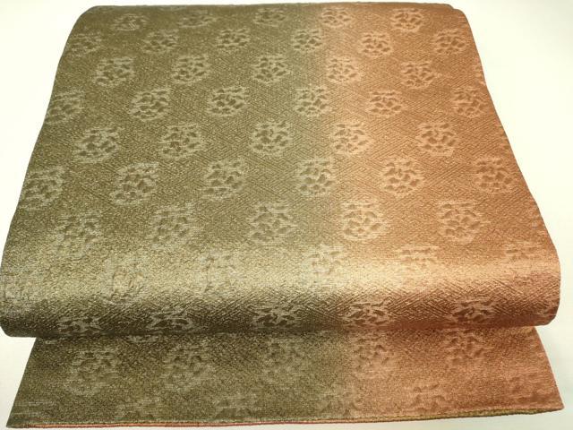 平和屋着物▼両面 六通柄袋帯 横段花文 金糸 正絹 逸品 DABH6534az