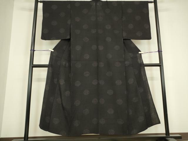 平和屋着物▽上質な紬 単衣 亀甲文 黒地 正絹 逸品 DABH6567az