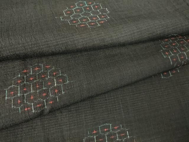 平和屋着物▽上質な紬 単衣 亀甲文 黒地 正絹 逸品 DABH6567az