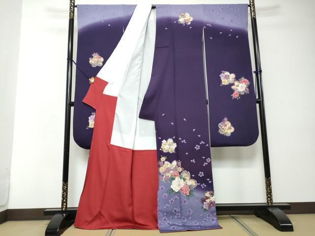 平和屋着物●豪華振袖 草花文 暈し染め 金彩 正絹 逸品 DABI2415ud