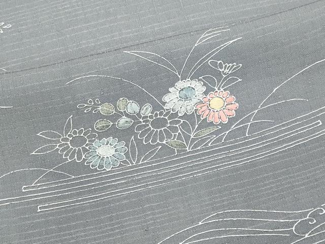平和屋着物*夏物 訪問着 絽紬 刺繍 立波草花文 銀彩 正絹 逸品 CABK0837ou