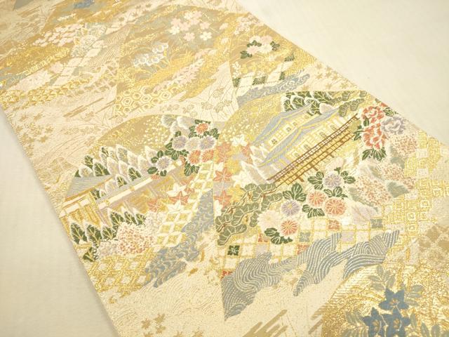 平和屋本店▼六通柄袋帯 唐織 金閣寺御苑 九百 本金箔 正絹 逸品 DABI5050op