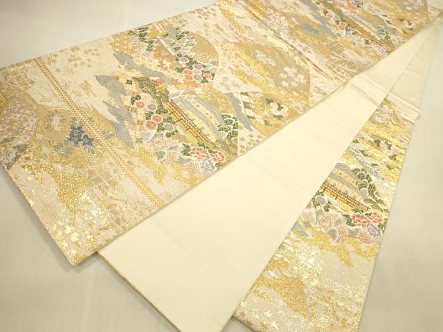 平和屋本店▼六通柄袋帯 唐織 金閣寺御苑 九百 本金箔 正絹 逸品 DABI5050op
