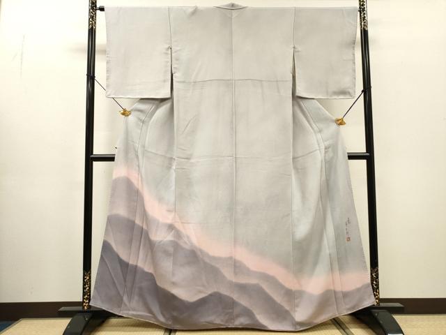 平和屋着物▼二代目清次郎 手描き 色留訪問着 重ね山 暈し染 鬼しぼ縮緬 正絹 逸品 DABH7567fe