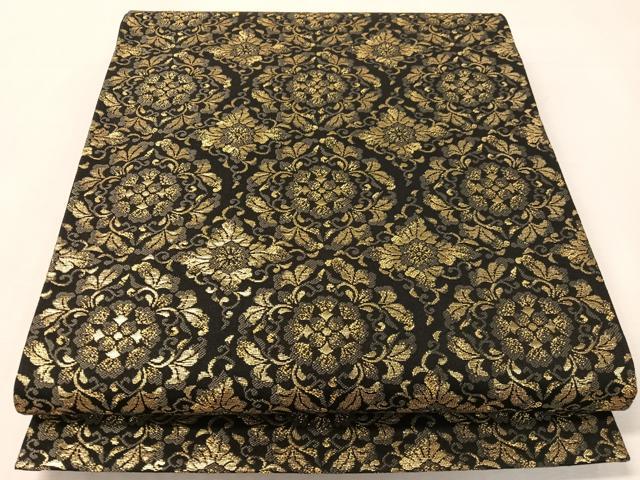 平和屋着物●六通柄袋帯 花唐草文 黒地 金糸 正絹 逸品 CABJ7531vp