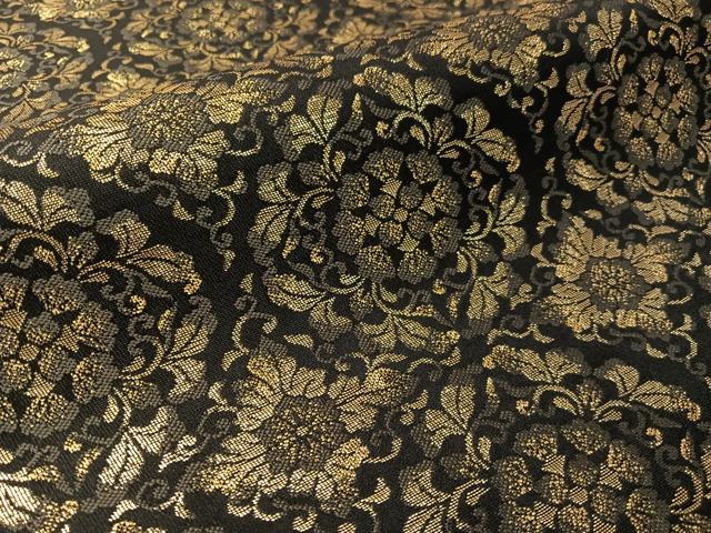 平和屋着物●六通柄袋帯 花唐草文 黒地 金糸 正絹 逸品 CABJ7531vp