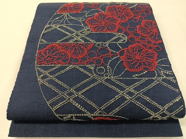 平和屋着物●中国三大刺繍 総相良刺繍 八寸名古屋帯 紬地 辻が花 正絹 逸品 CABJ7563vp