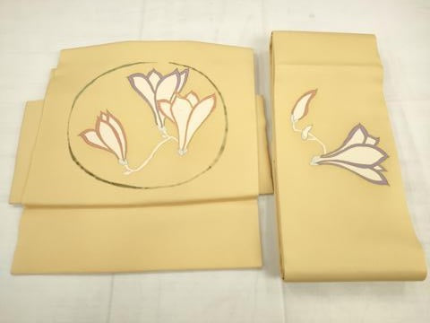 平和屋着物●塩瀬 つけ帯 駒刺繍 花丸文 金彩 正絹 逸品 AABK6784pf