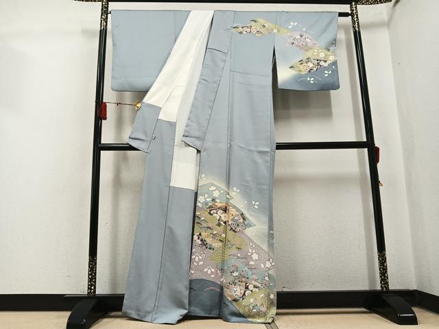 平和屋着物●訪問着 作家物 駒刺繍 地紙草花文 暈し染め 金彩 松坂屋扱い 正絹 逸品 AABK8264ph