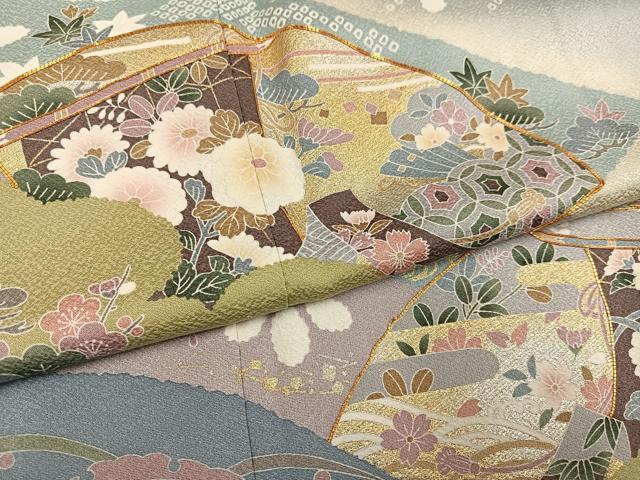 平和屋着物●訪問着 作家物 駒刺繍 地紙草花文 暈し染め 金彩 松坂屋扱い 正絹 逸品 AABK8264ph