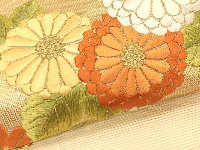 平和屋着物*夏物 九寸名古屋帯 駒刺繍 地紙花文 金糸 正絹 逸品 CABK1329fb