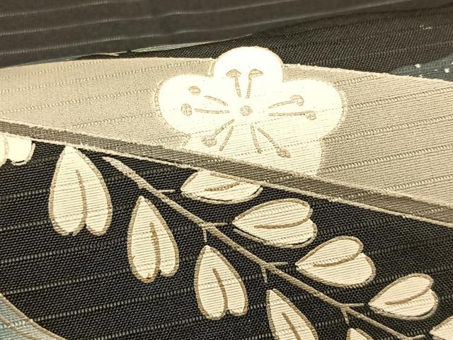平和屋着物*夏物 絽塩瀬 九寸名古屋帯 枝花文 黒地 金銀彩 正絹 逸品 CABK1333fb