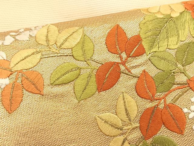 平和屋着物*夏物 九寸名古屋帯 駒刺繍 地紙花文 金糸 正絹 逸品 CABK1329fb