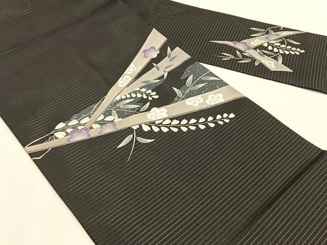 平和屋着物*夏物 絽塩瀬 九寸名古屋帯 枝花文 黒地 金銀彩 正絹 逸品 CABK1333fb